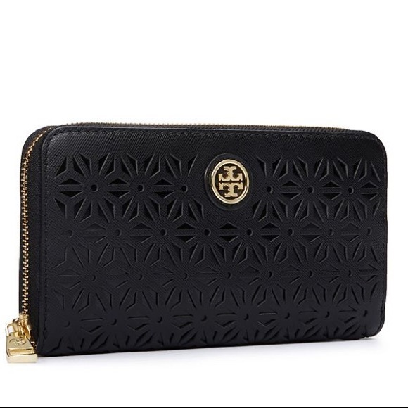 TORY BURCH Robinson Floral Perforated Wallet - Picture 1 of 8